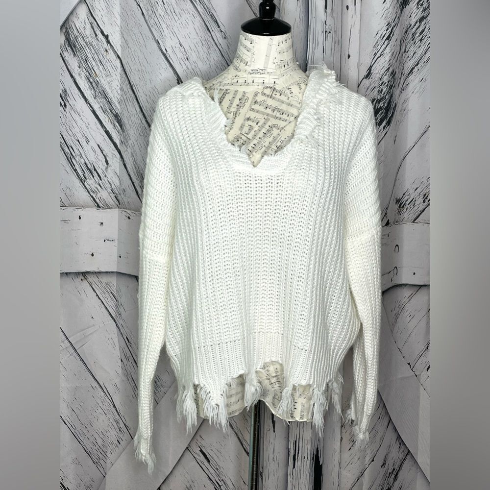 Miracle USA Distressed Hooded Sweater w/Fringe M/L